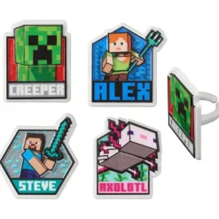 MINECRAFT Lush Finds Creeper, Alex, Steve and Axolot Cake Cupcake Rings - set of 12