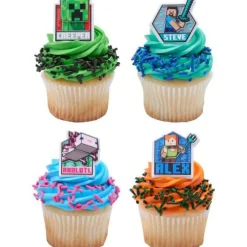 MINECRAFT Lush Finds Creeper, Alex, Steve and Axolot Cake Cupcake Rings - set of 12