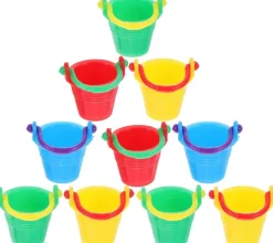 Miniature Beach Buckets (10-Pack) – 1-Inch Tiny Plastic Pails for Dollhouses, Fairy Gardens, Micro-Landscapes, and Dioramas – Durable DIY Craft Accessories for Miniature Enthusiasts