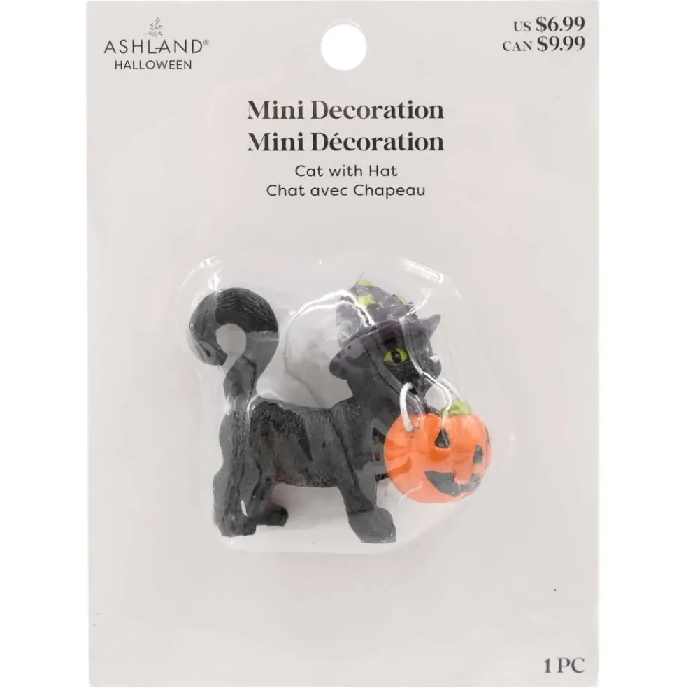 Mini Black Cat with Hat & Jack-o'-Lantern Bucket by Ashland®