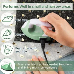 Mini Craft Iron Mini Heat Press Small Portable Tiny Iron with Charging Base Accessories for Fuse Beads Patch DIY Shoes T-Shirts Heat Transfer Vinyl Projects(Green)