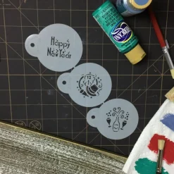 Mini Happy New Year Cookie & Cupcake Stencil Set | C799 by Designer Stencils | Cookie Decorating Tools | Baking Stencils for Royal Icing, Airbrush, Dusting Powder | Reusable Plastic Food Grade Stencil for Cookies | Easy to Use & Clean Cookie Stencil
