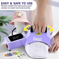 Mini Hat Heat Press Machine – Portable Cap Press with Curved 5.4"×3.1" Teflon Heat Plate, Digital Temperature Control (0–400°F) for Sublimation, HTV & DIY Hat Printing Projects