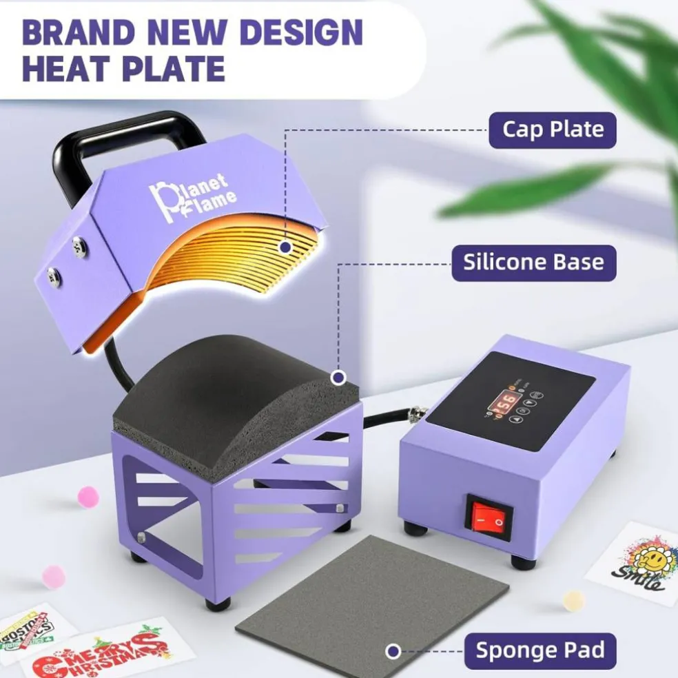 Mini Hat Heat Press Machine – Portable Cap Press with Curved 5.4"×3.1" Teflon Heat Plate, Digital Temperature Control (0–400°F) for Sublimation, HTV & DIY Hat Printing Projects