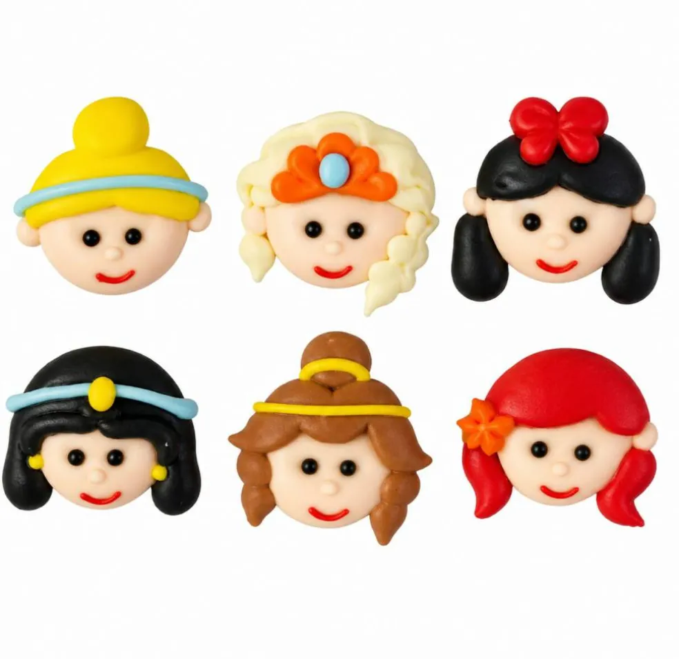 Mini Princess Face Royal Icing Decorations 1 Inch 6 Count