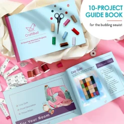 Mini Sewing Machine for Beginners, Dual Speed Small Portable Sewing Machine for Kids and Adults with Extension Table, 48 Piece Gift Set Includes, Pedal, Projects Book, Light and More, White