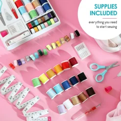 Mini Sewing Machine for Beginners, Dual Speed Small Portable Sewing Machine for Kids and Adults with Extension Table, 48 Piece Gift Set Includes, Pedal, Projects Book, Light and More, White