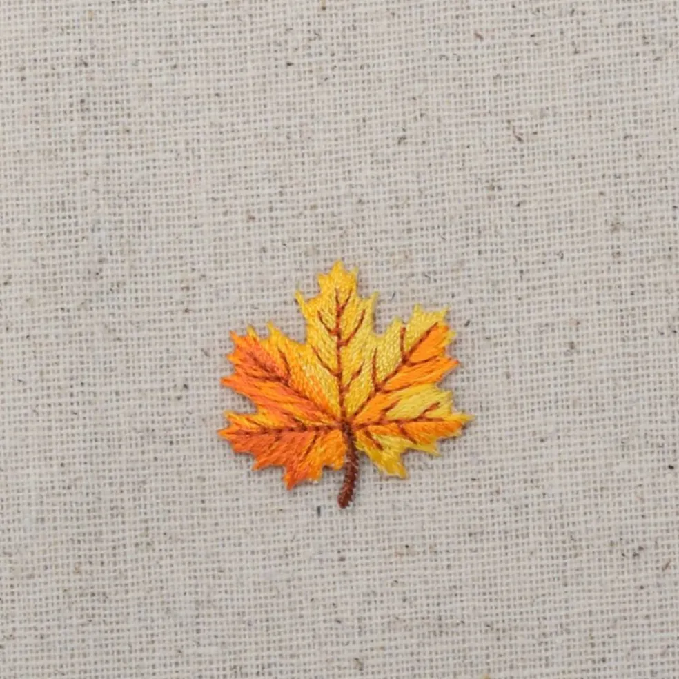 Mini Yellow and Orange Autumn Leaf, Embroidered, Iron on Patch