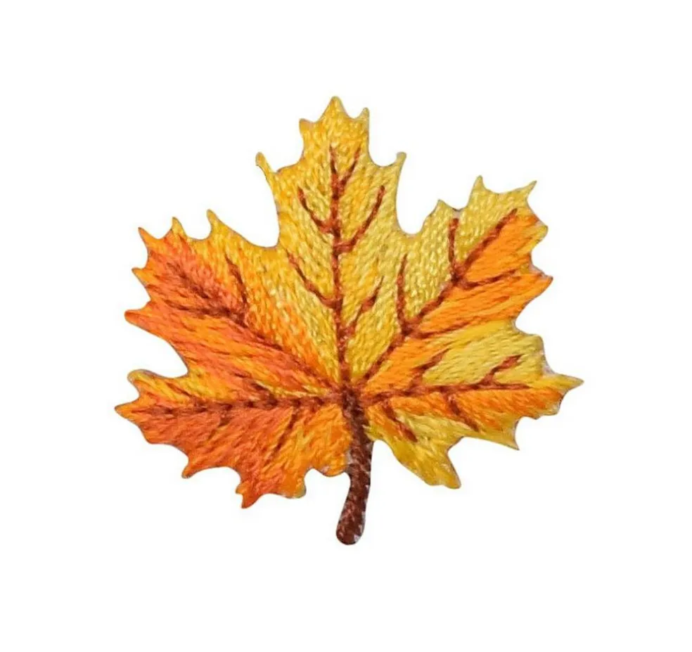 Mini Yellow and Orange Autumn Leaf, Embroidered, Iron on Patch