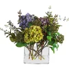 12" Mixed Hydrangea Arrangement in Rectangle Vase
