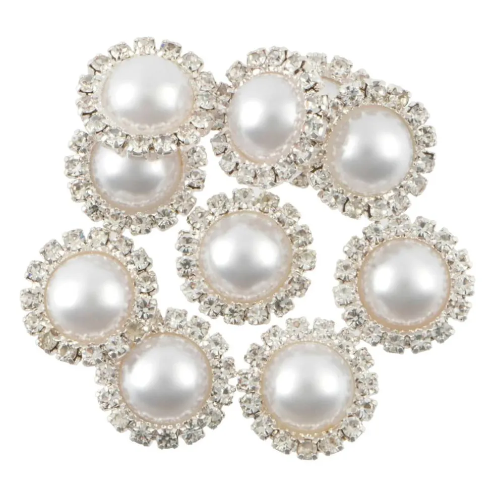 15mm Glass Rhinestone & Plastic Round Flatback Pearls, 10ct. by Bead Landing™