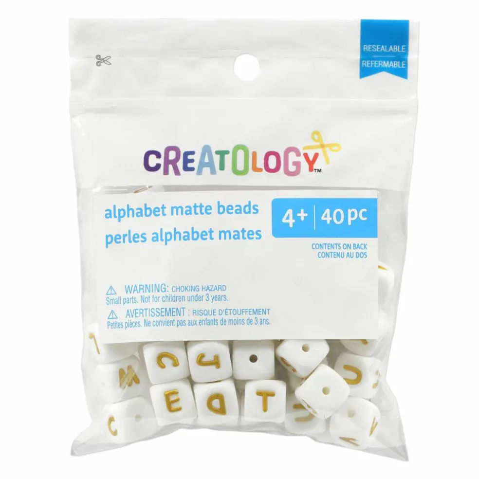 12mm Matte White & Gold Alphabet Beads by Creatology