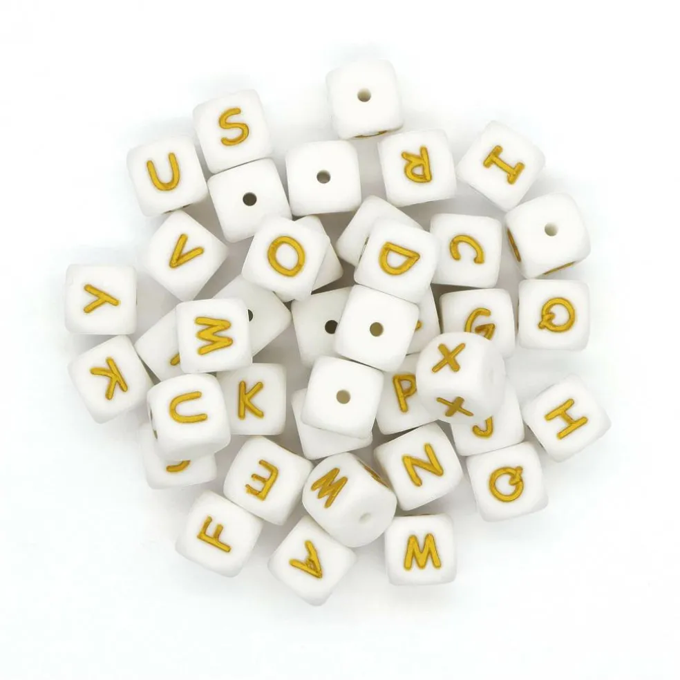 12mm Matte White & Gold Alphabet Beads by Creatology