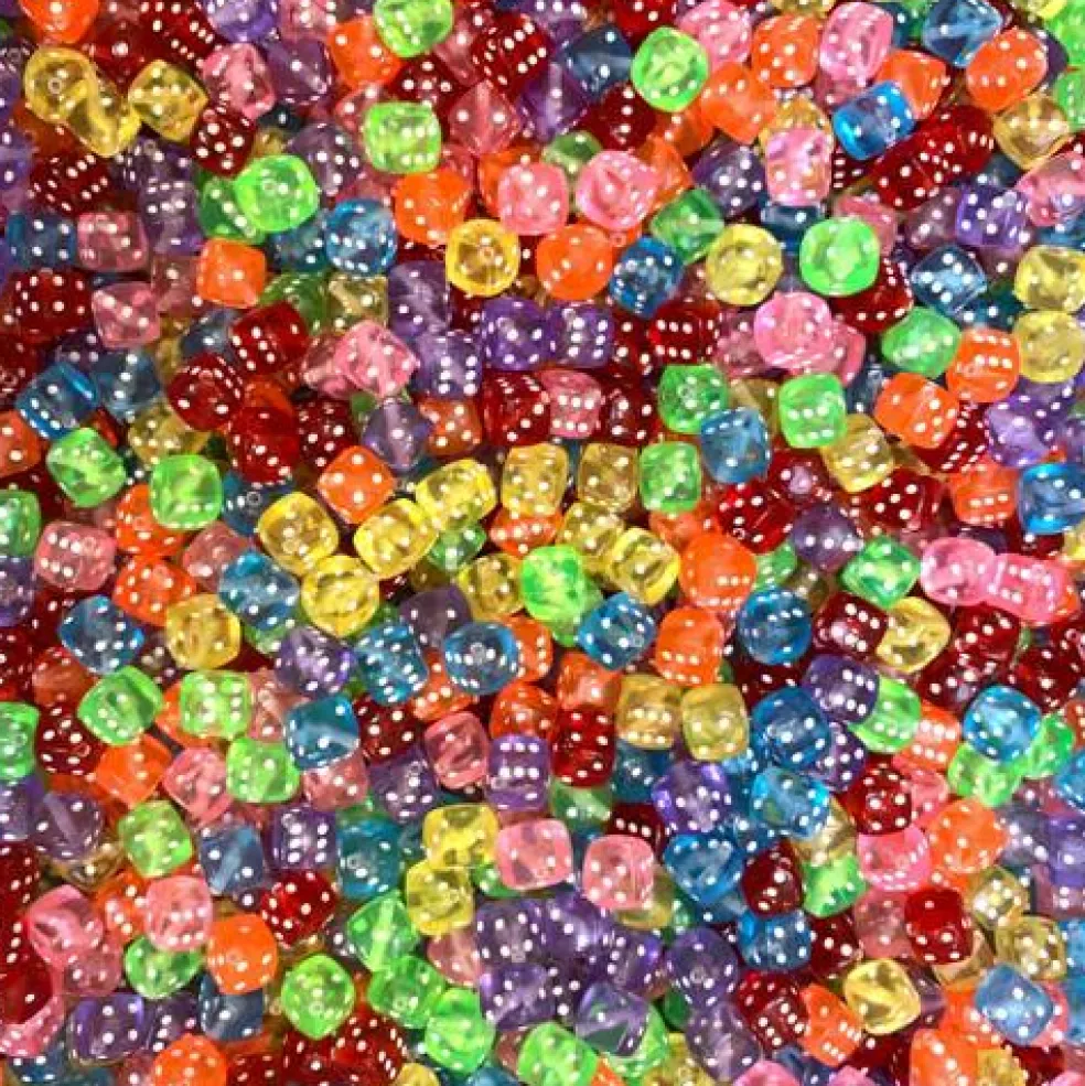 8mm Rainbow Plastic Dice Bead Set (14x) (K136)