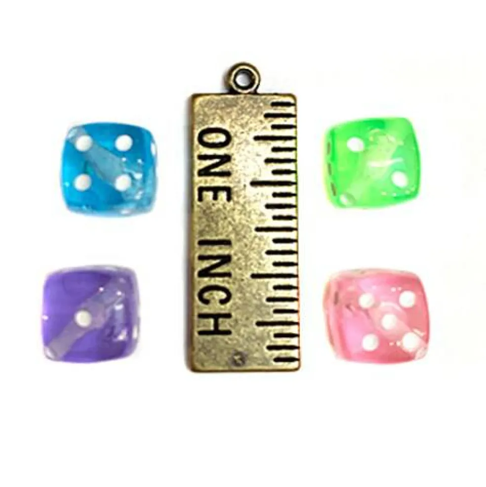 8mm Rainbow Plastic Dice Bead Set (14x) (K136)