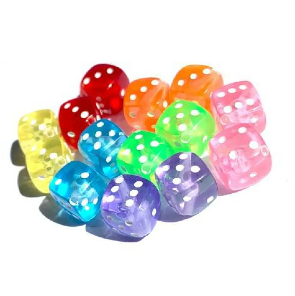 8mm Rainbow Plastic Dice Bead Set (14x) (K136)