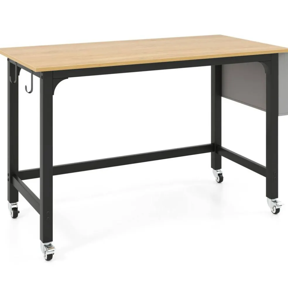 48" Mobile Computer Desk with Wheels, Home Office Workstation with Locking Casters, Reversible Storage Bag and Headphone Hooks for Bedroom