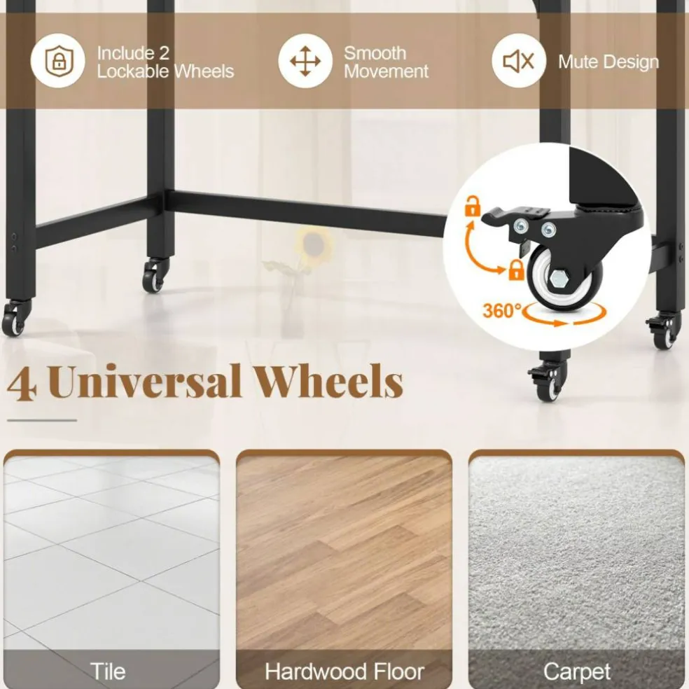 48" Mobile Computer Desk with Wheels, Home Office Workstation with Locking Casters, Reversible Storage Bag and Headphone Hooks for Bedroom