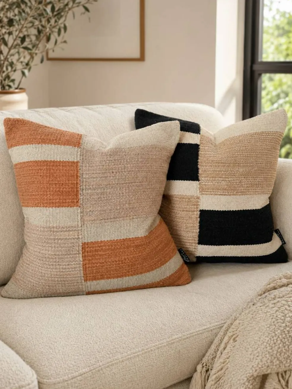 Modern Block Geometric Pillow Cover – 20” Textured Handmade Accent