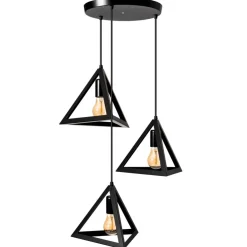 Modern 3 Bulb Triangle Shapes Ceiling Hanging Light Fixture, Black Decorative Chandelier