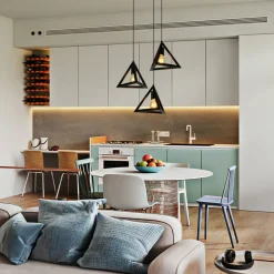 Modern 3 Bulb Triangle Shapes Ceiling Hanging Light Fixture, Black Decorative Chandelier