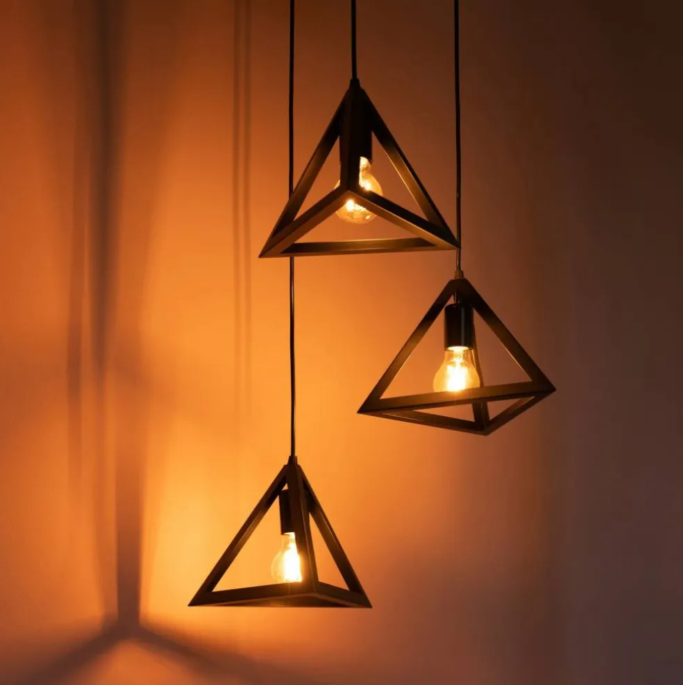 Modern 3 Bulb Triangle Shapes Ceiling Hanging Light Fixture, Black Decorative Chandelier