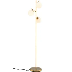 Modern Floor Lamp with 3 Glass Lampshades, Steel Frame, Weighted Base and Foot Switch, E26 Bulb Base, 66.5 Inch Tall, Golden