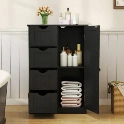 Modern MDF Storage Cabinet with 4 Drawers and Adjustable Shelf Ideal for Bathroom or Bedroom