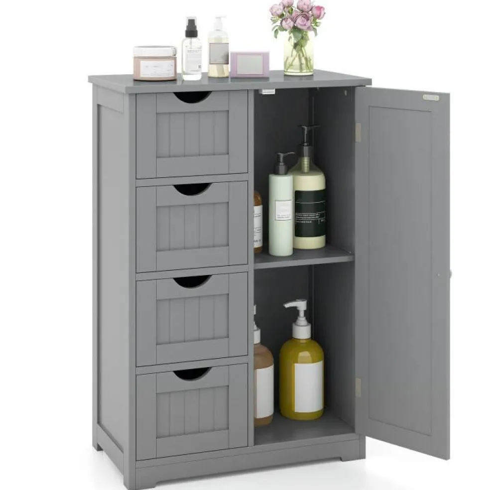 Modern MDF Storage Cabinet with 4 Drawers and Adjustable Shelf Ideal for Bathroom or Bedroom