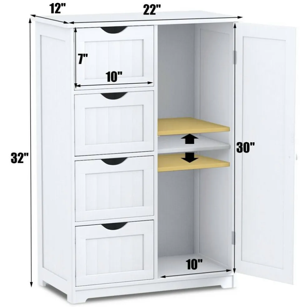 Modern MDF Storage Cabinet with 4 Drawers and Adjustable Shelf Ideal for Bathroom or Bedroom