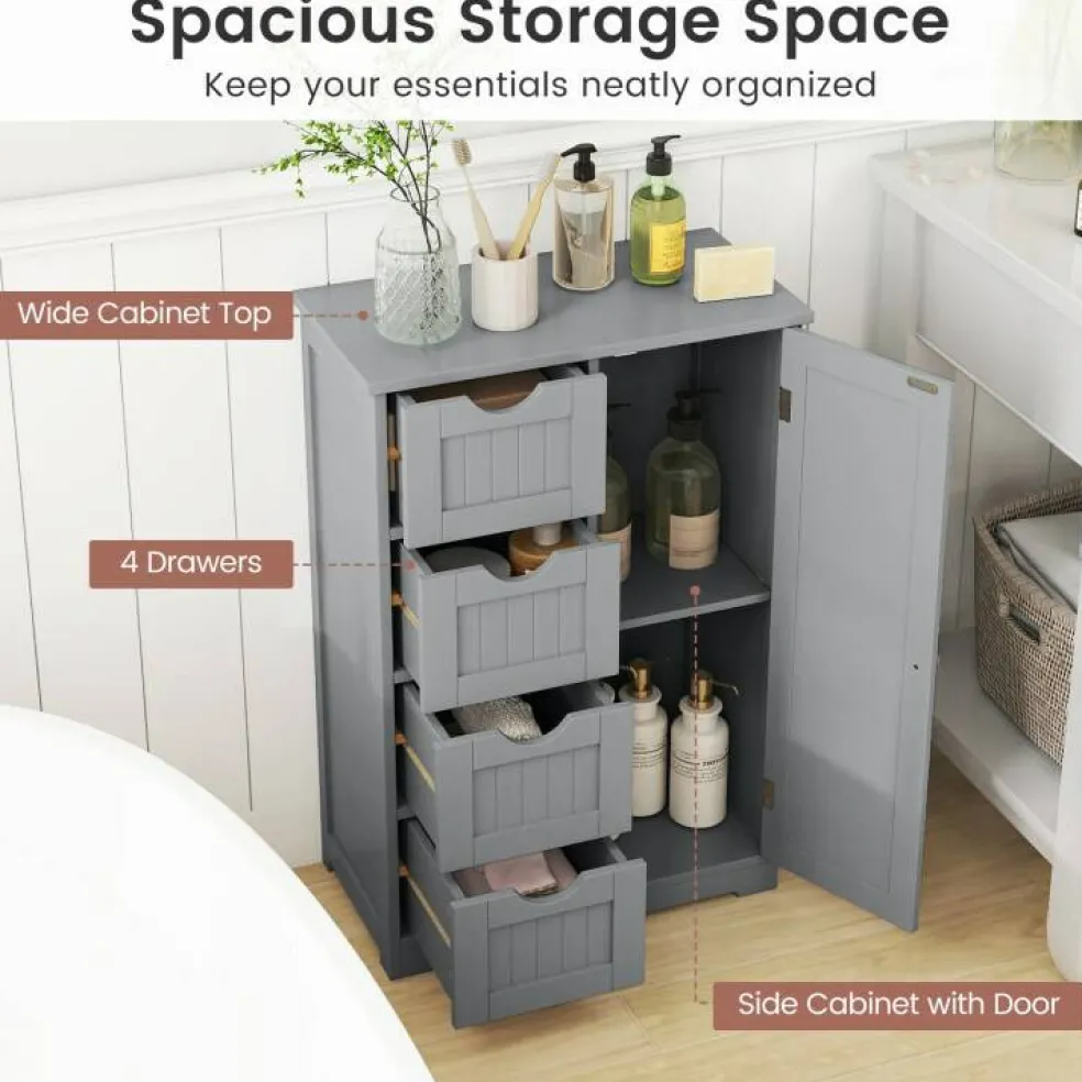 Modern MDF Storage Cabinet with 4 Drawers and Adjustable Shelf Ideal for Bathroom or Bedroom