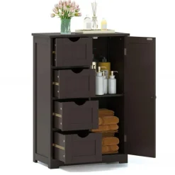 Modern MDF Storage Cabinet with 4 Drawers and Adjustable Shelf Ideal for Bathroom or Bedroom