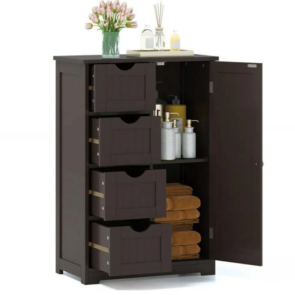 Modern MDF Storage Cabinet with 4 Drawers and Adjustable Shelf Ideal for Bathroom or Bedroom