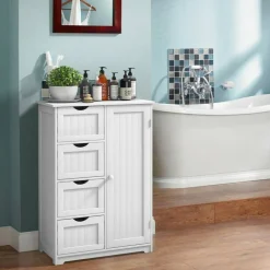 Modern MDF Storage Cabinet with 4 Drawers and Adjustable Shelf Ideal for Bathroom or Bedroom