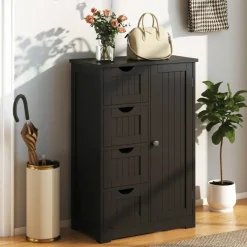 Modern MDF Storage Cabinet with 4 Drawers and Adjustable Shelf Ideal for Bathroom or Bedroom