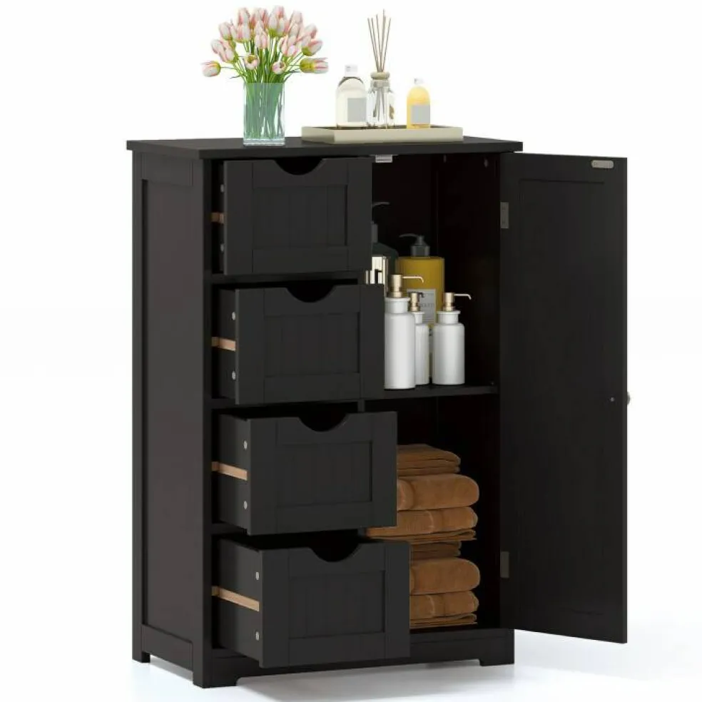 Modern MDF Storage Cabinet with 4 Drawers and Adjustable Shelf Ideal for Bathroom or Bedroom