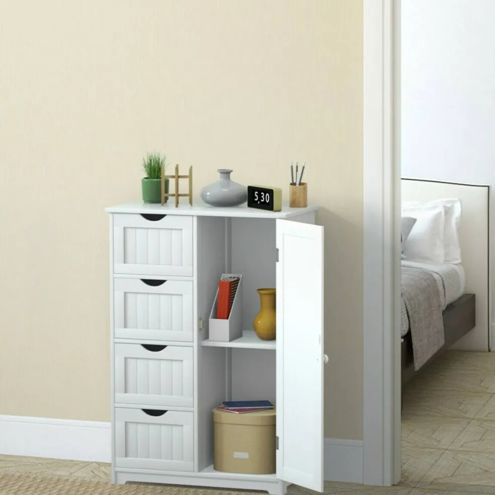 Modern MDF Storage Cabinet with 4 Drawers and Adjustable Shelf Ideal for Bathroom or Bedroom