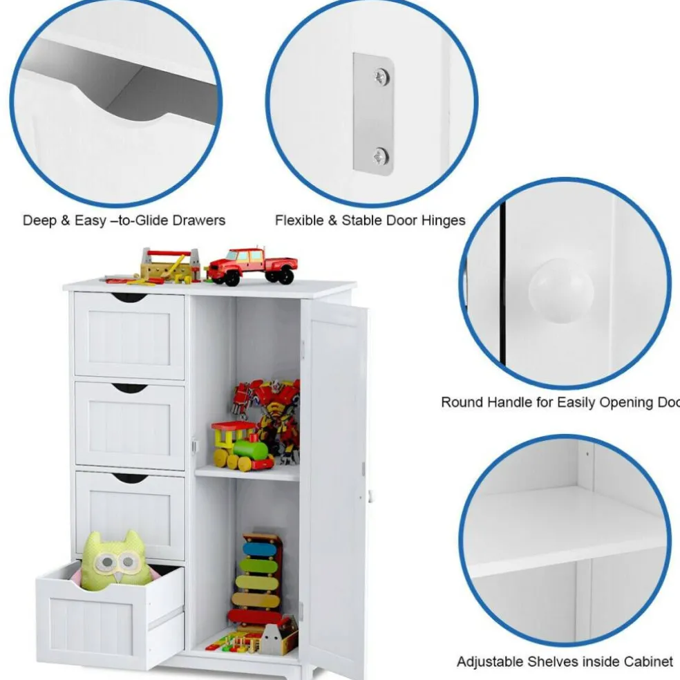 Modern MDF Storage Cabinet with 4 Drawers and Adjustable Shelf Ideal for Bathroom or Bedroom