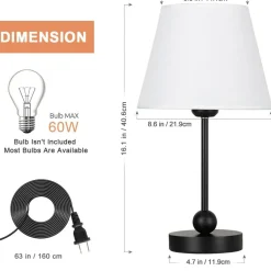 Modern Metal Table Lamp with Linen Shade UL Certified Bedside Light for Bedroom, Office, or Nursery Safe Non-Slip Base, Cozy Ambiance