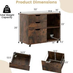 Modern Mobile File Storage Cabinet with Large Tabletop 3 Drawers and Smooth Rolling Wheels