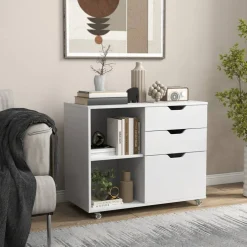 Modern Mobile File Storage Cabinet with Large Tabletop 3 Drawers and Smooth Rolling Wheels