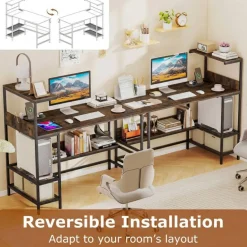 Modern Office Desk with Charging Station 48 Inch Computer Table with USB Type C Power Outlets Mesh Shelves Storage and Hook Work Desk