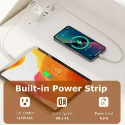 Modern Office Desk with Charging Station 48 Inch Computer Table with USB Type C Power Outlets Mesh Shelves Storage and Hook Work Desk