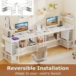 Modern Office Desk with Charging Station 48 Inch Computer Table with USB Type C Power Outlets Mesh Shelves Storage and Hook Work Desk