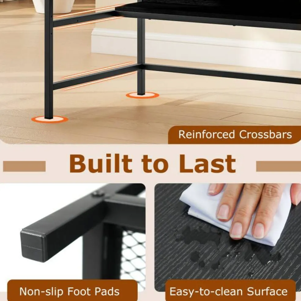 Modern Office Desk with Charging Station 48 Inch Computer Table with USB Type C Power Outlets Mesh Shelves Storage and Hook Work Desk
