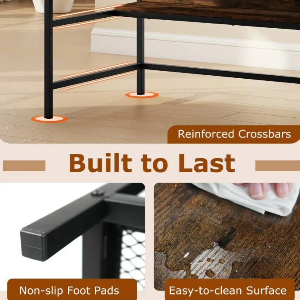 Modern Office Desk with Charging Station 48 Inch Computer Table with USB Type C Power Outlets Mesh Shelves Storage and Hook Work Desk