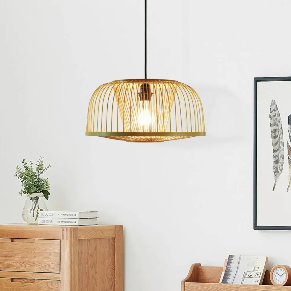 Modern Oval Bamboo Wicker Rattan Hanging Light Shade for Living Room, Dining Room, Entryway