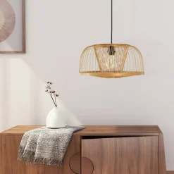 Modern Oval Bamboo Wicker Rattan Hanging Light Shade for Living Room, Dining Room, Entryway