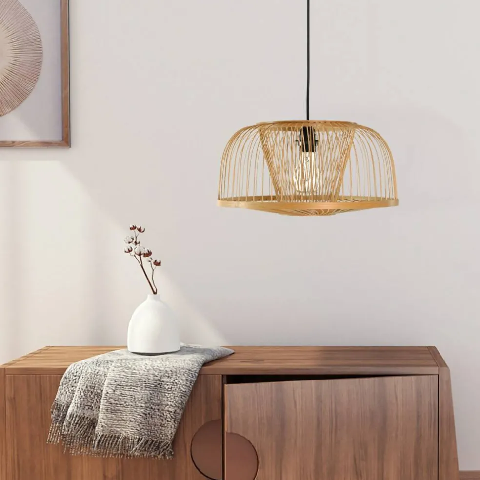 Modern Oval Bamboo Wicker Rattan Hanging Light Shade for Living Room, Dining Room, Entryway