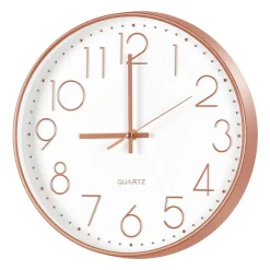 Modern Rose Gold Wall Clock, Silent Non-Ticking Quartz Clock for Living Room Bedroom Kitchen Office Decor